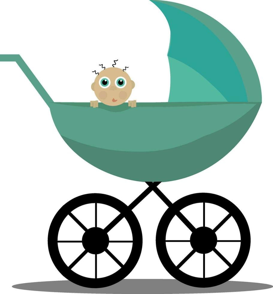 Image of blue pram - stroller, vector or color illustration.