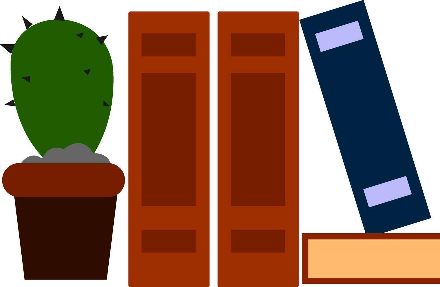 imagen de libros y cactus planta en un tina, vector o color ilustración.