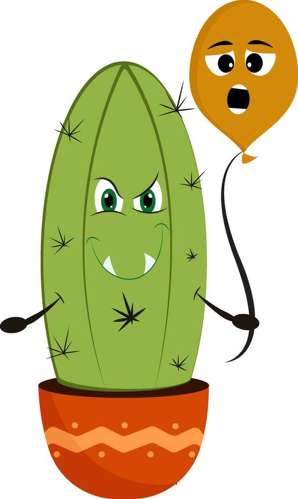 imagen de enojado, cactus temeroso globo, vector o color ilustración.