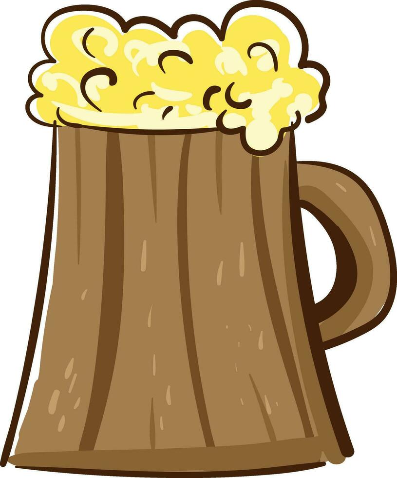 Image of beer in wooden cup, vector or color illustration.