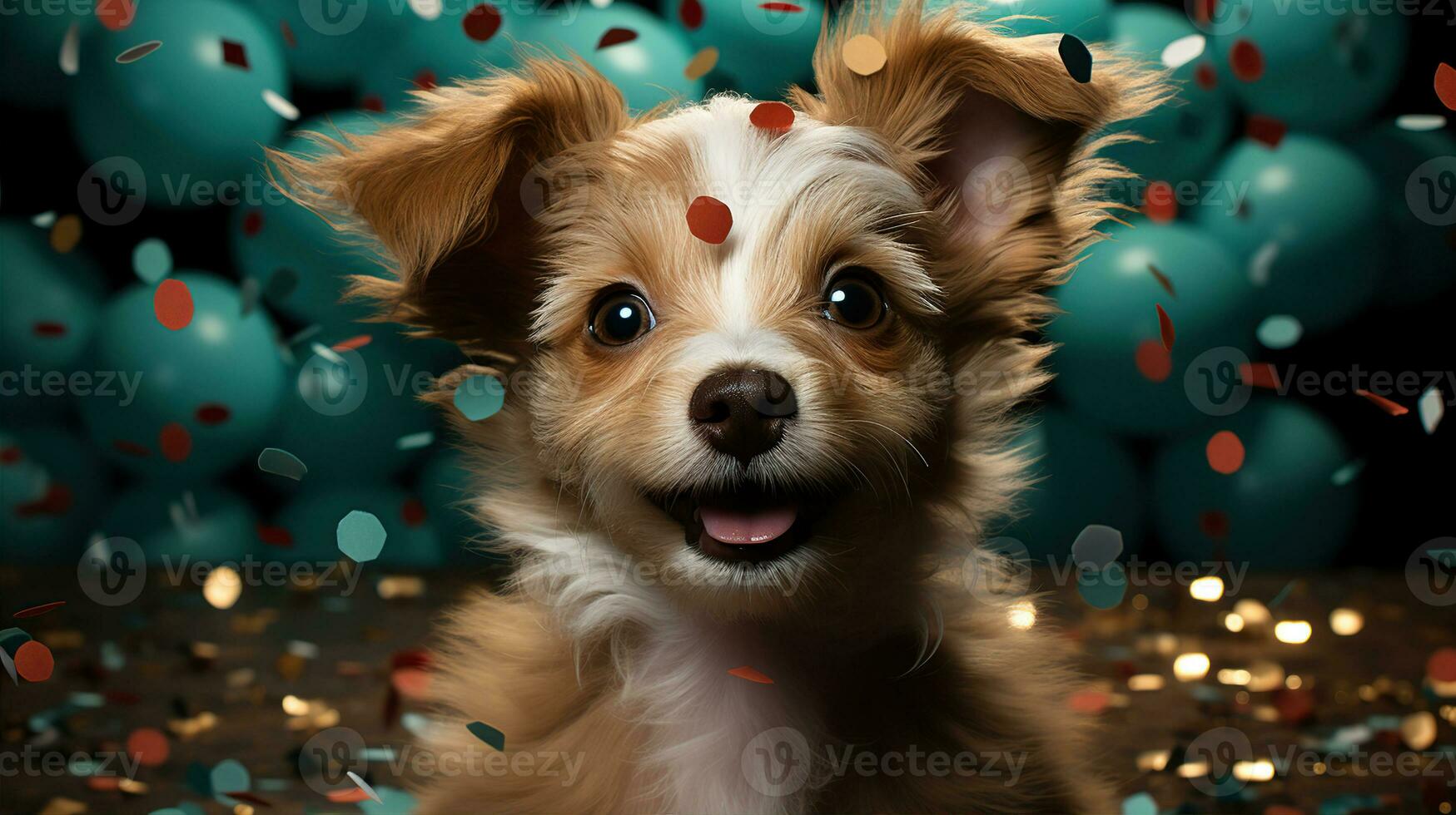 AI generated Happy dog wearing a party hat, celebrating at a birthday party. Generative AI photo