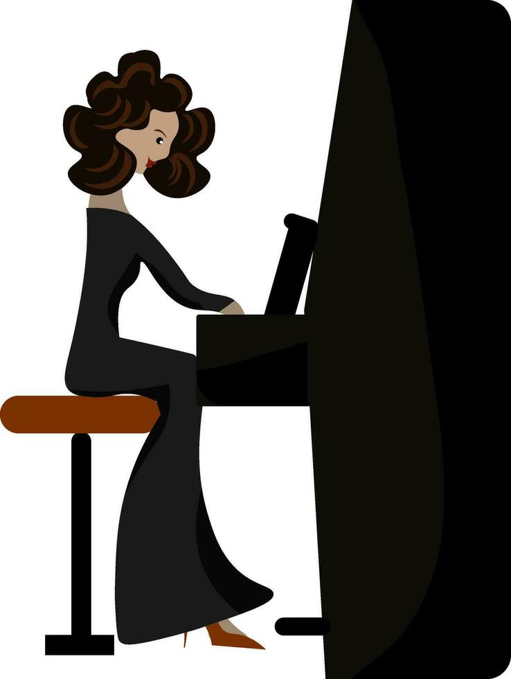 A beautiful woman playing fortepiano vector or color illustration