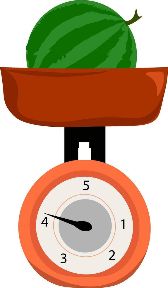 Clipart of a whole watermelon weighed on weighing scale vector or color illustration