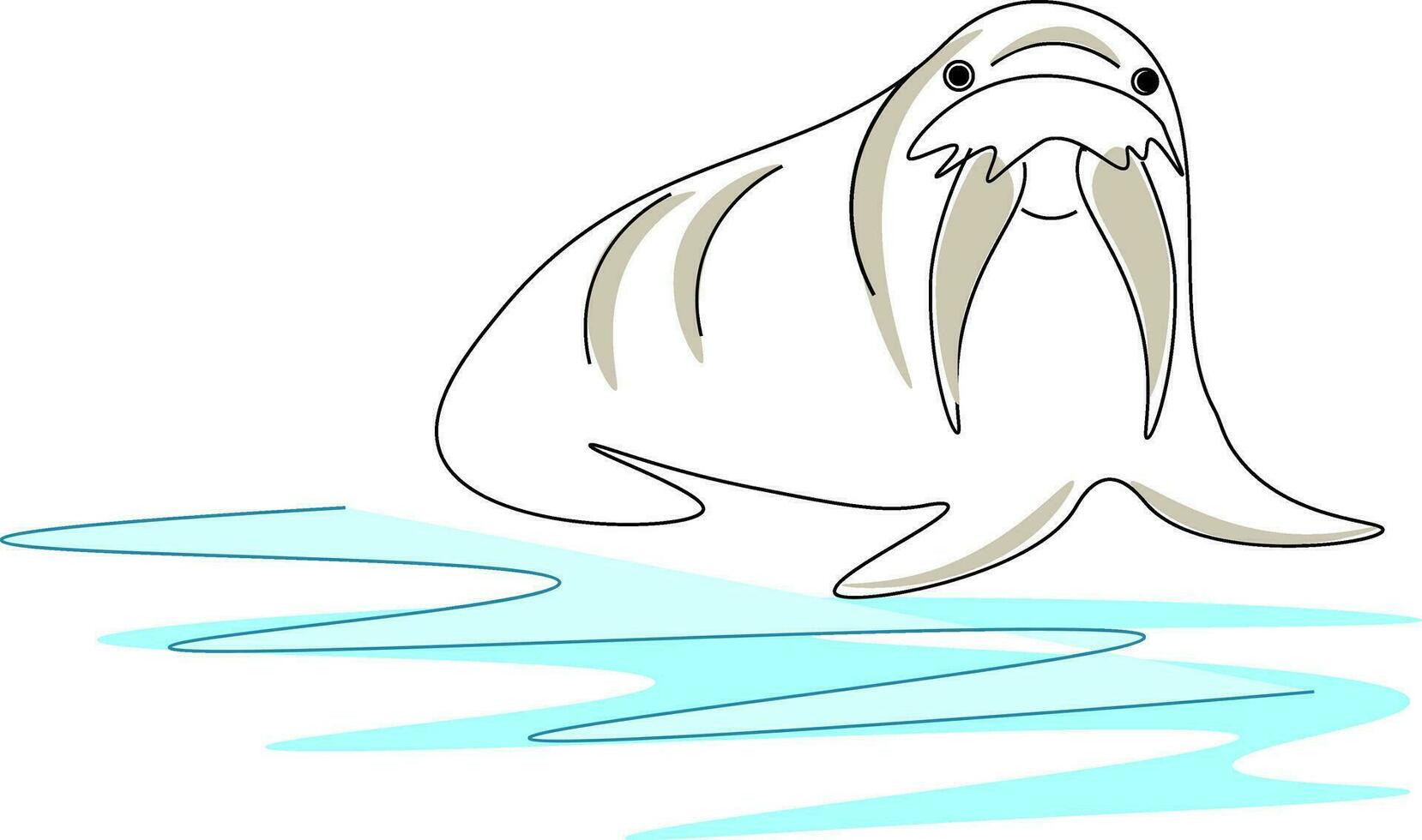 Drawing of a walrus haul out to the beach vector or color illustration