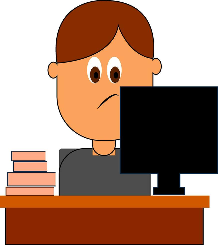 Clipart of an officer at work before laptop vector or color illustration