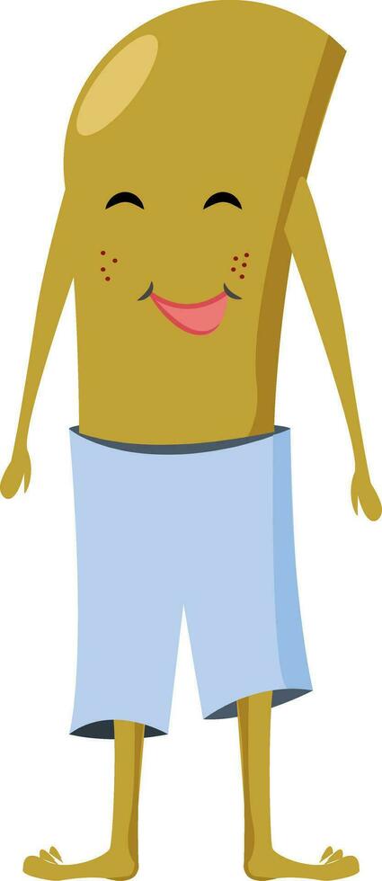 Clipart of green-colored smiling monster in blue-colored shorts vector or color illustration