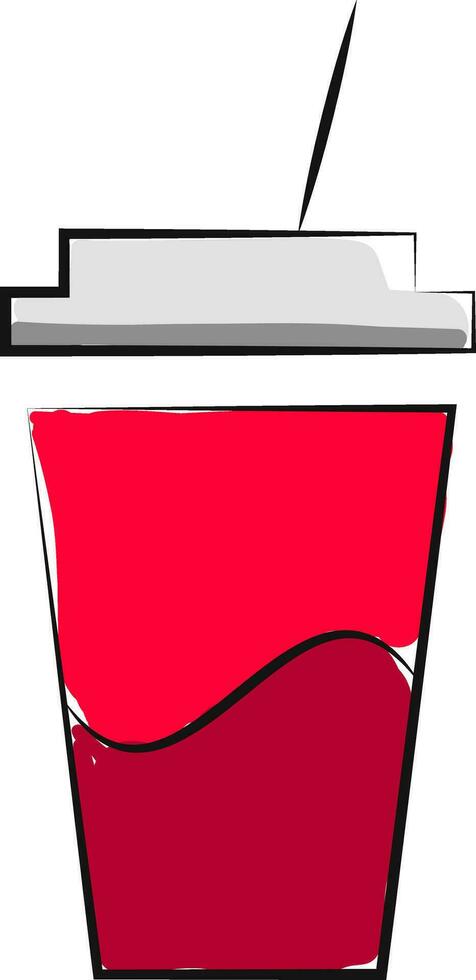 Juice in a disposable plastic red party cup with lid and straw vector or color illustration