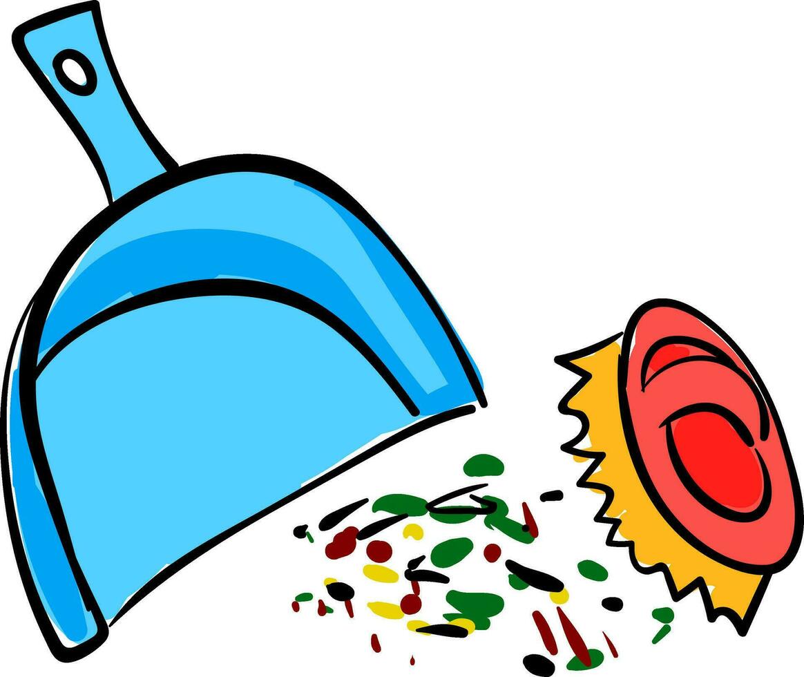 Dustpan and brush , vector or color illustration