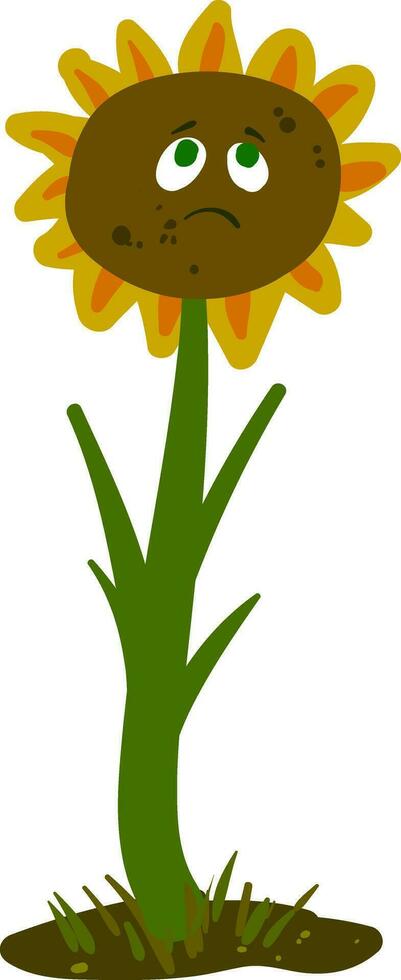 Emoji of a sad grey-colored sunflower bud vector or color illustration