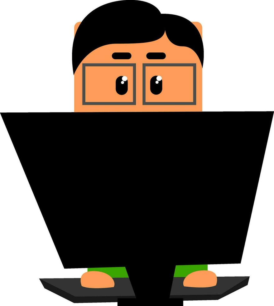 Clipart of an officer working in his laptop set on isolated white background viewed from the front vector or color illustration
