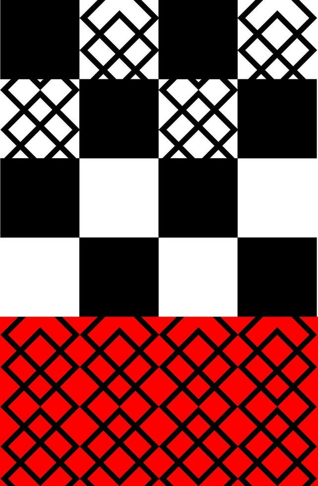 A pattern with regular designs and alternately white and black squares vector or color illustration