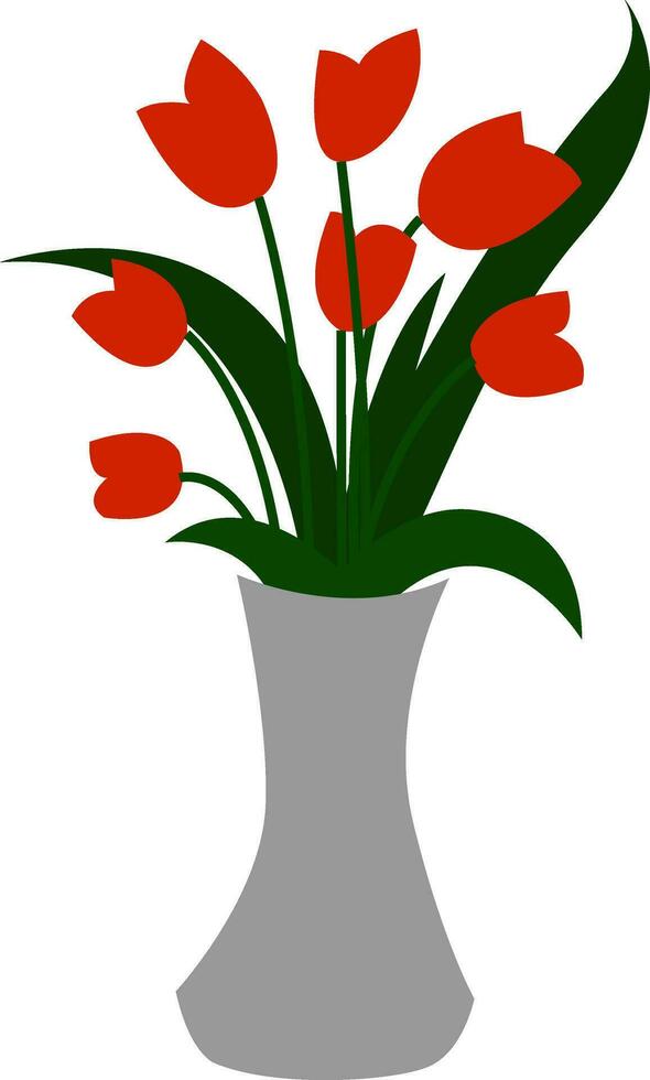 clipart de un de color blanco flor florero mostrando rojo flores y verde hojas vector o color ilustración