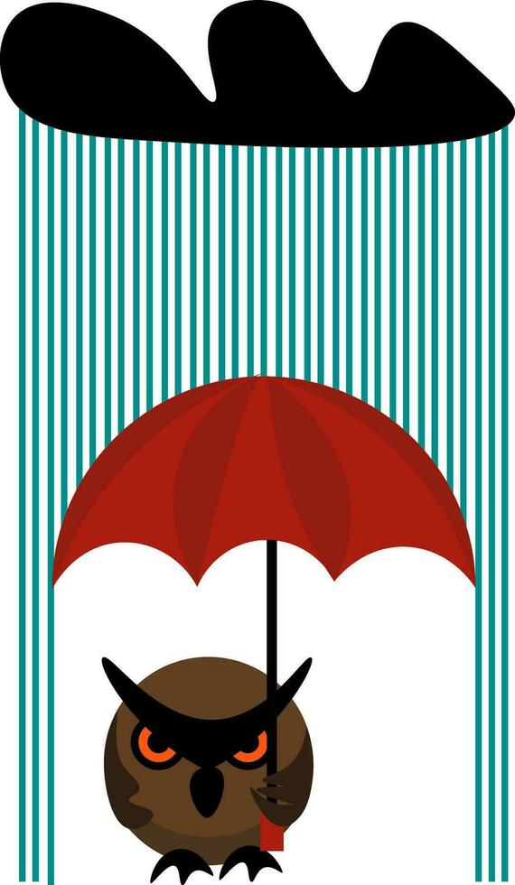 Clipart of an owl holding an umbrella on a rainy day vector or color illustration