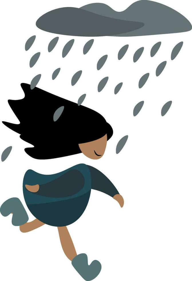 clipart de un pequeño niña corriendo a obtener fuera de el lluvia vector o color ilustración