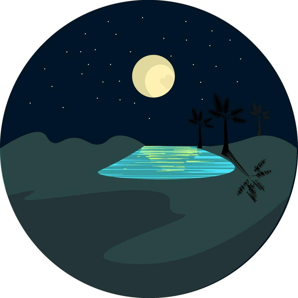 Portrait of an oasis at night over dark background vector or color illustration