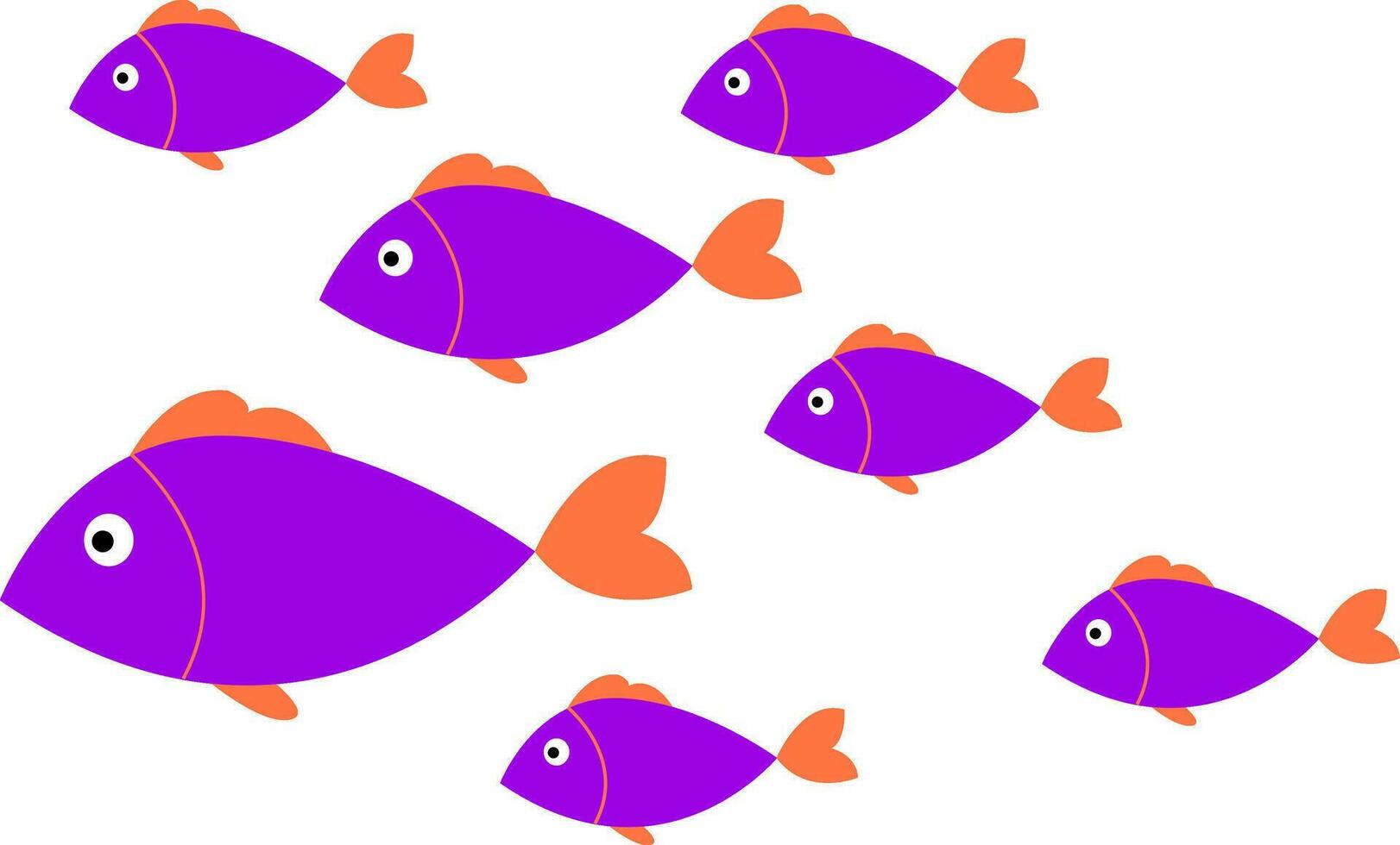 Minimalistic drawing of a regular pattern of purple fish vector or color illustration