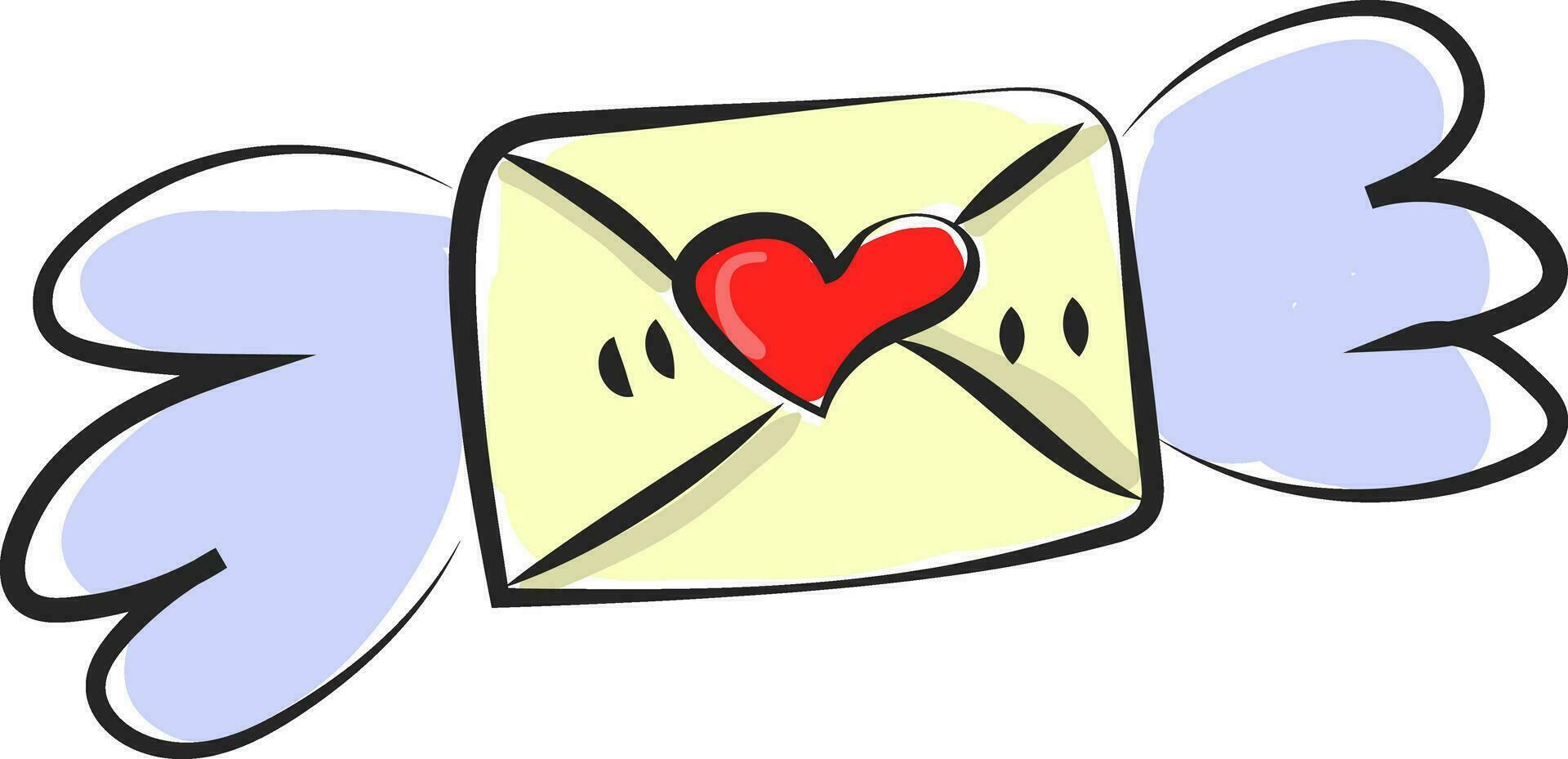 Painting of a letter or envelope with wings and sealed with a red heart vector or color illustration