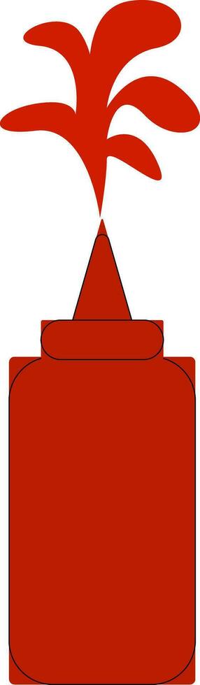 Cartoon ketchup bottle splashes red sauce over white background vector or color illustration