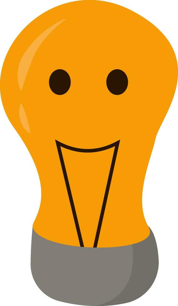 A smiling yellow-colored cartoon light bulb vector or color illustration