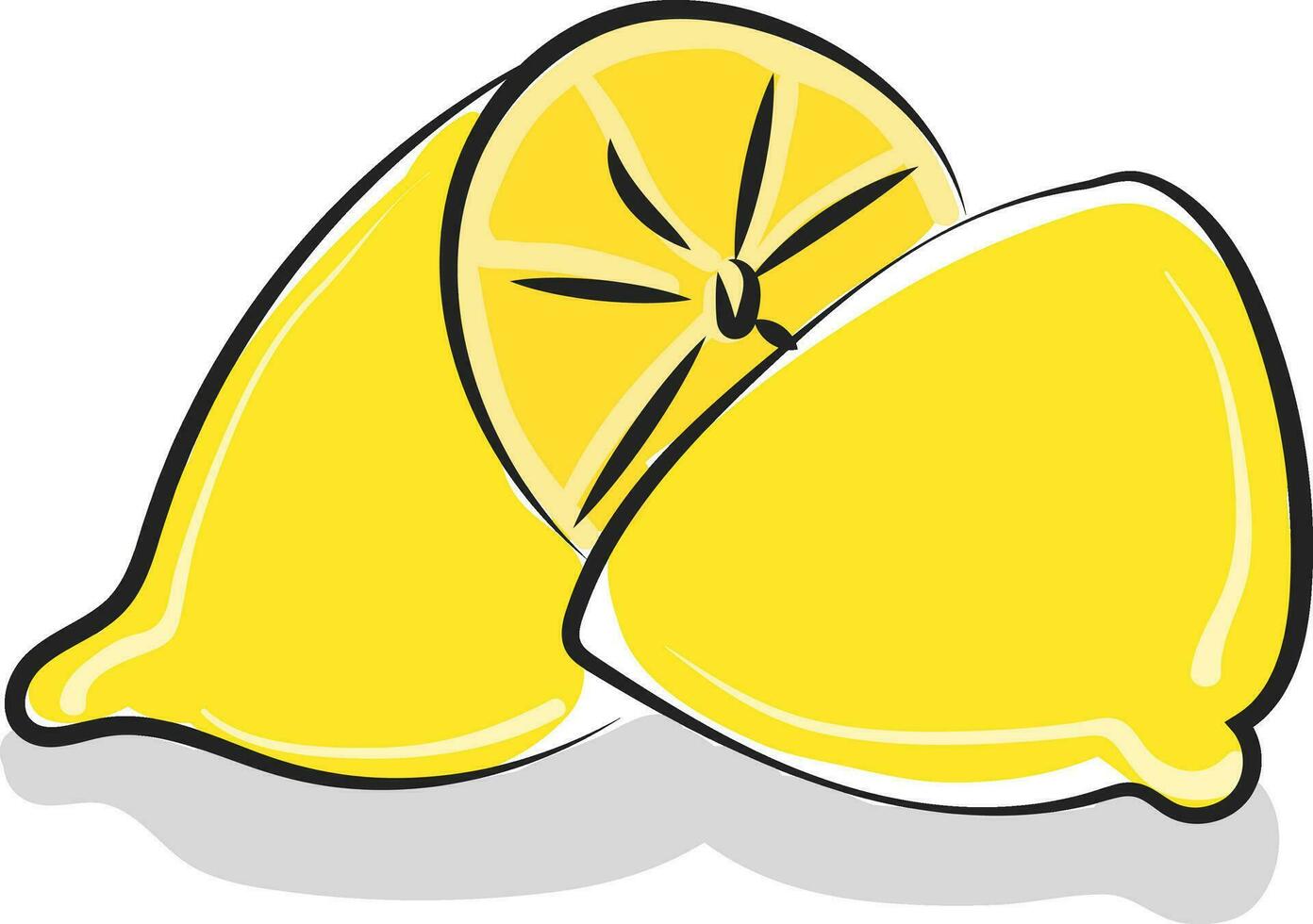 Clipart of a whole lemon cut into two unequal halves vector or color illustration