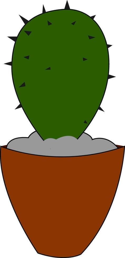 Cartoon small cactus plant on an earthen pot vector or color illustration