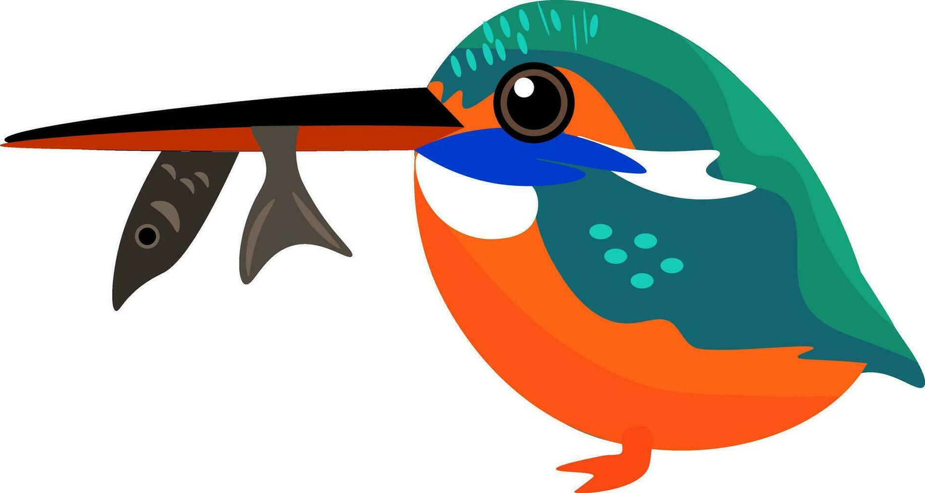 Painting of a colorful kingfisher with a fish trapped in its beak vector or color illustration