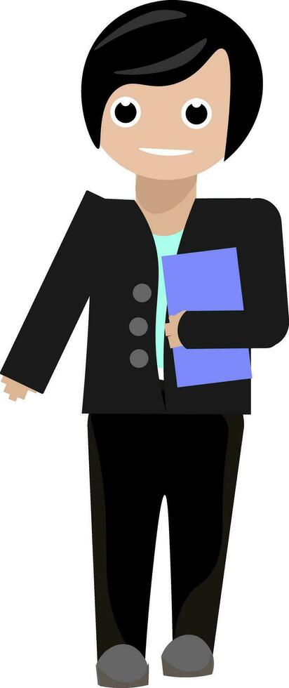 Painting of an office worker carrying a blue file in his hand vector or color illustration
