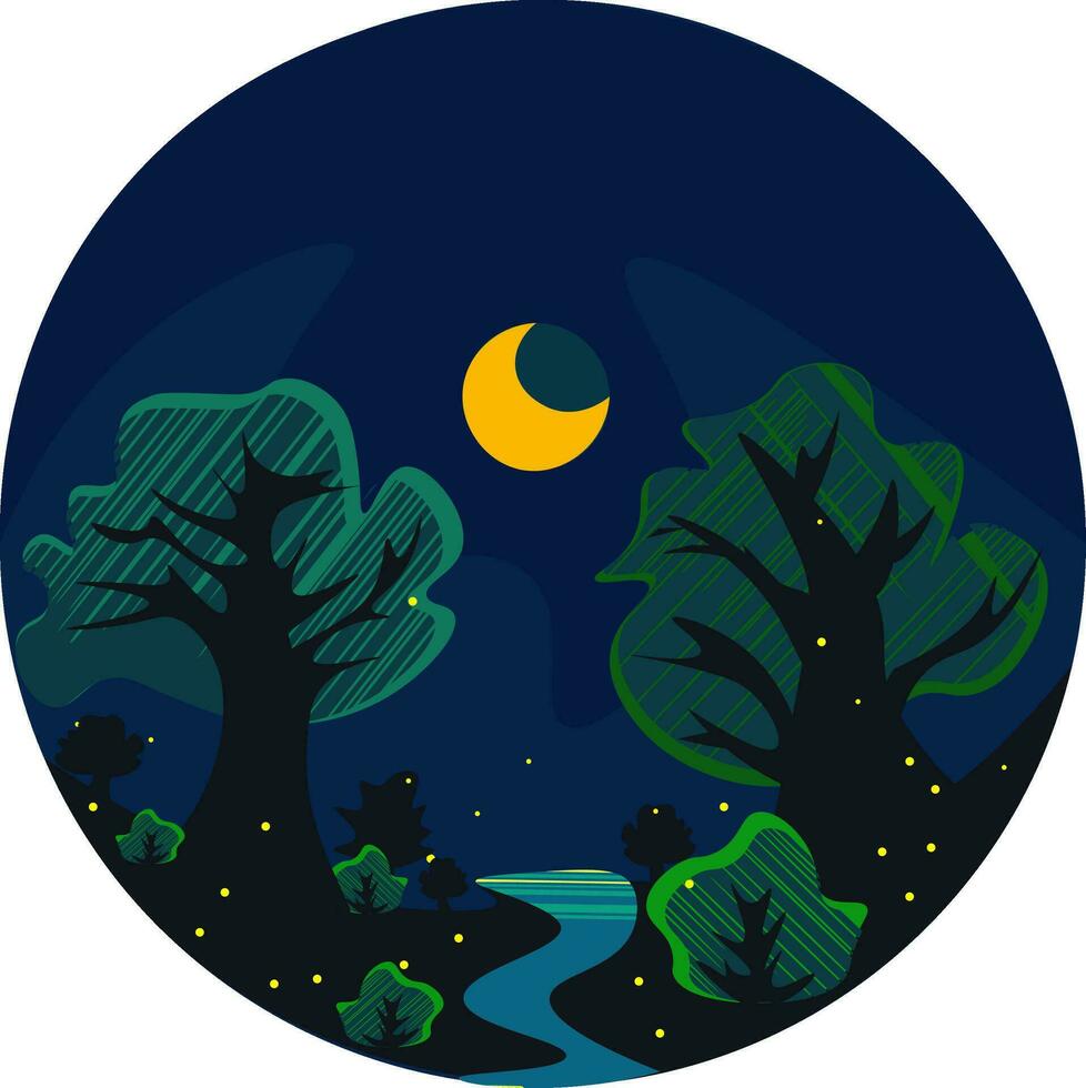 Portrait of a forest at night over dark background vector or color illustration