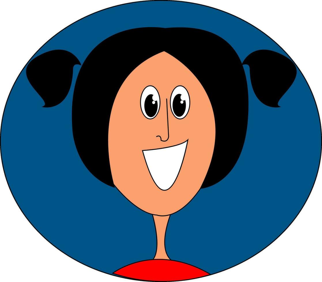 Portrait of a small smiling girl with two ponytails over blue background vector or color illustration