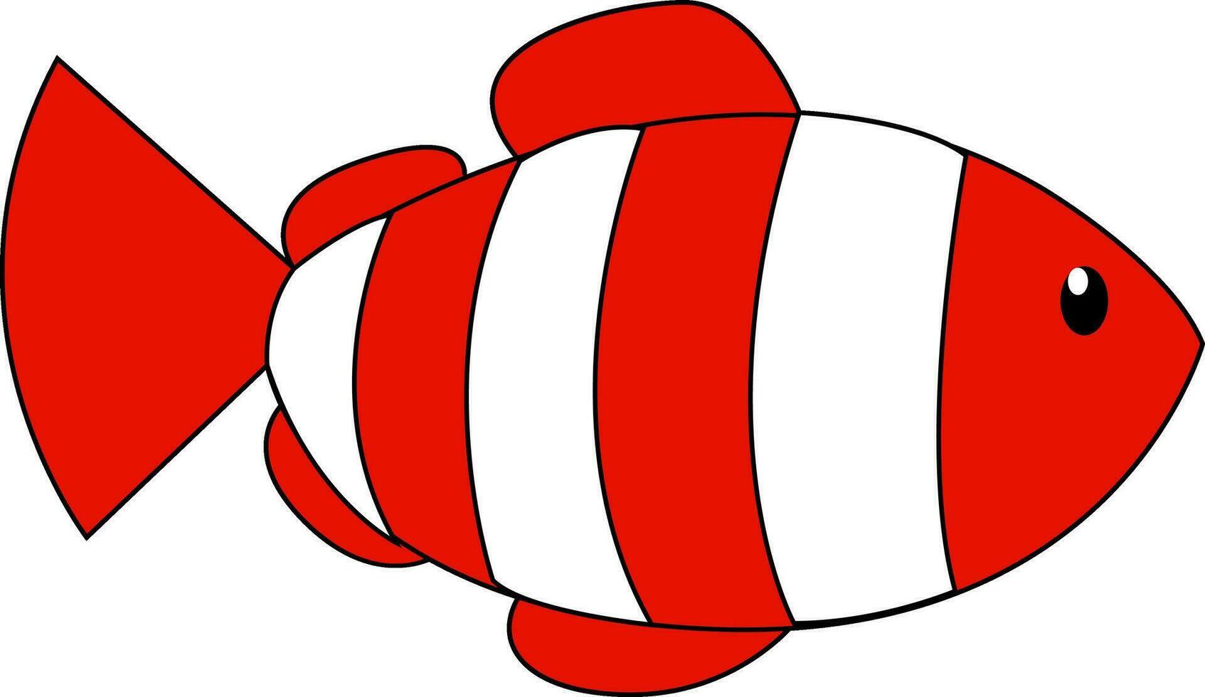 Painting of a cute little white fish with red band-like scales vector or color illustration