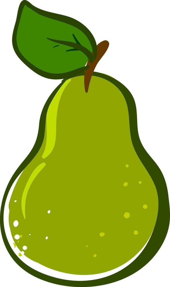 Clipart of a juicy and ripe green pear with a leaf on the stalk vector or color illustration