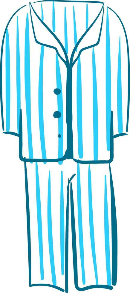 Sketch drawing of mens night suit in white color with blue stripes vector or color illustration