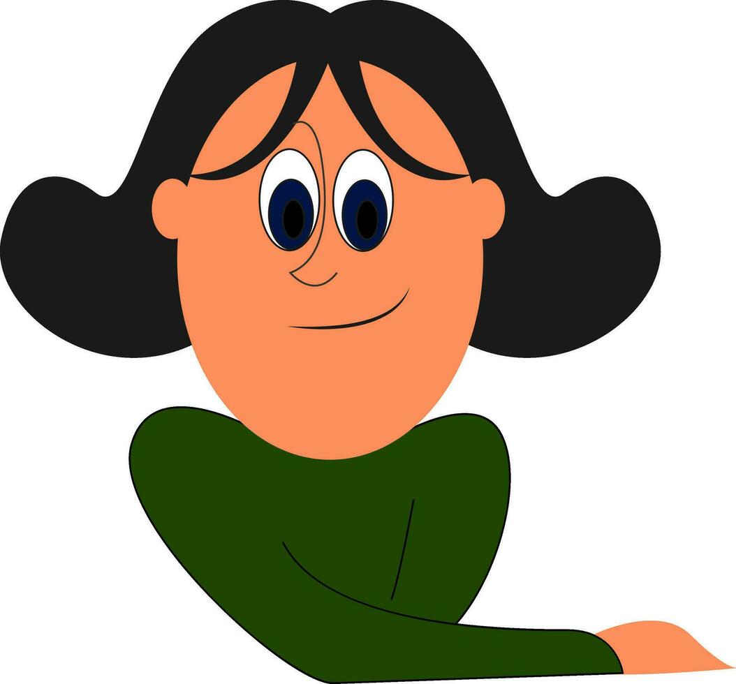 Cartoon funny girl in a green sweater vector or color illustration