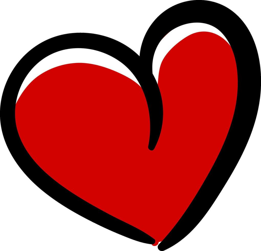 Sketch of a curvy red heart with a black outline vector or color illustration