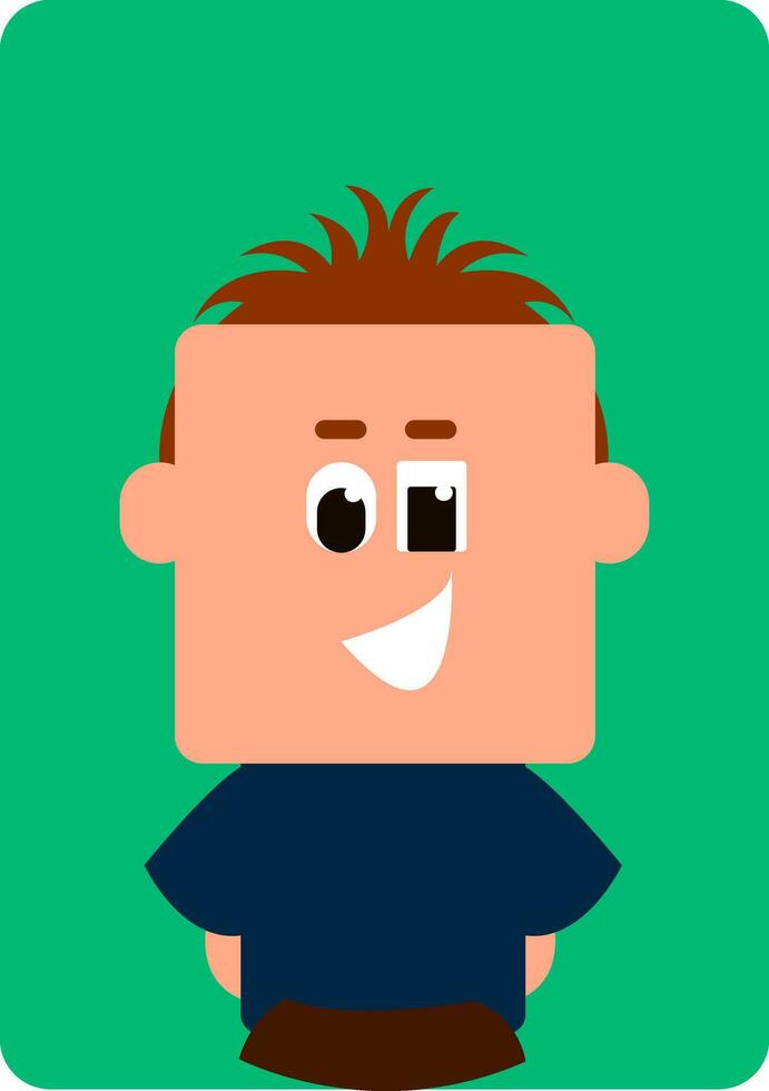 Cartoon funny boy with black eyes rolled down is laughing set on isolated green background vector or color illustration