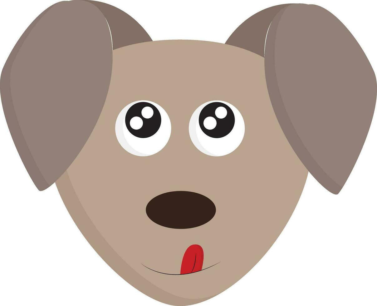 Cartoon funny grey dogs face with tongue stuck out and pointing upward vector or color illustration