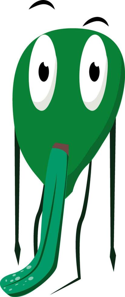 Cartoon green monster with a long hanging tongue floating at the bottom vector or color illustration