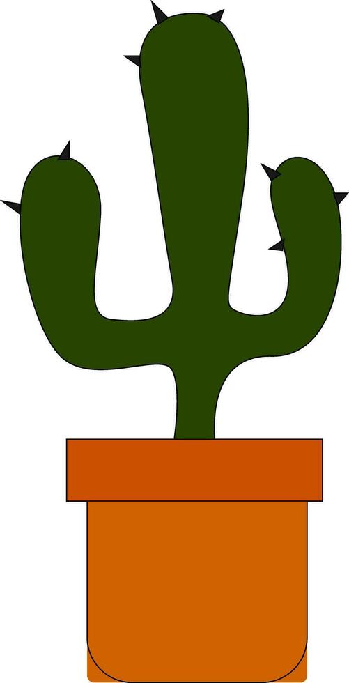 A trident shape cactus plant in an earthen pot vector or color illustration