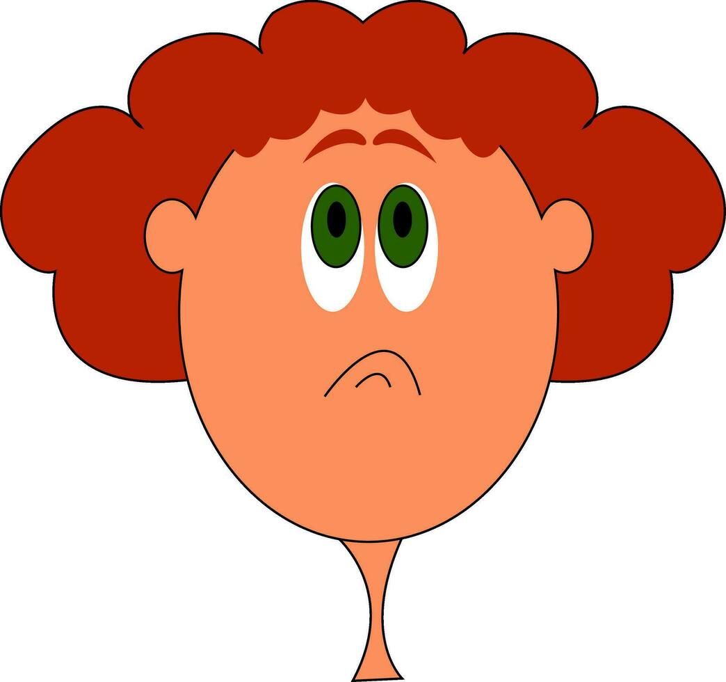 Cartoon face of a funny-looking girl in red hair and green eyes vector or color illustration