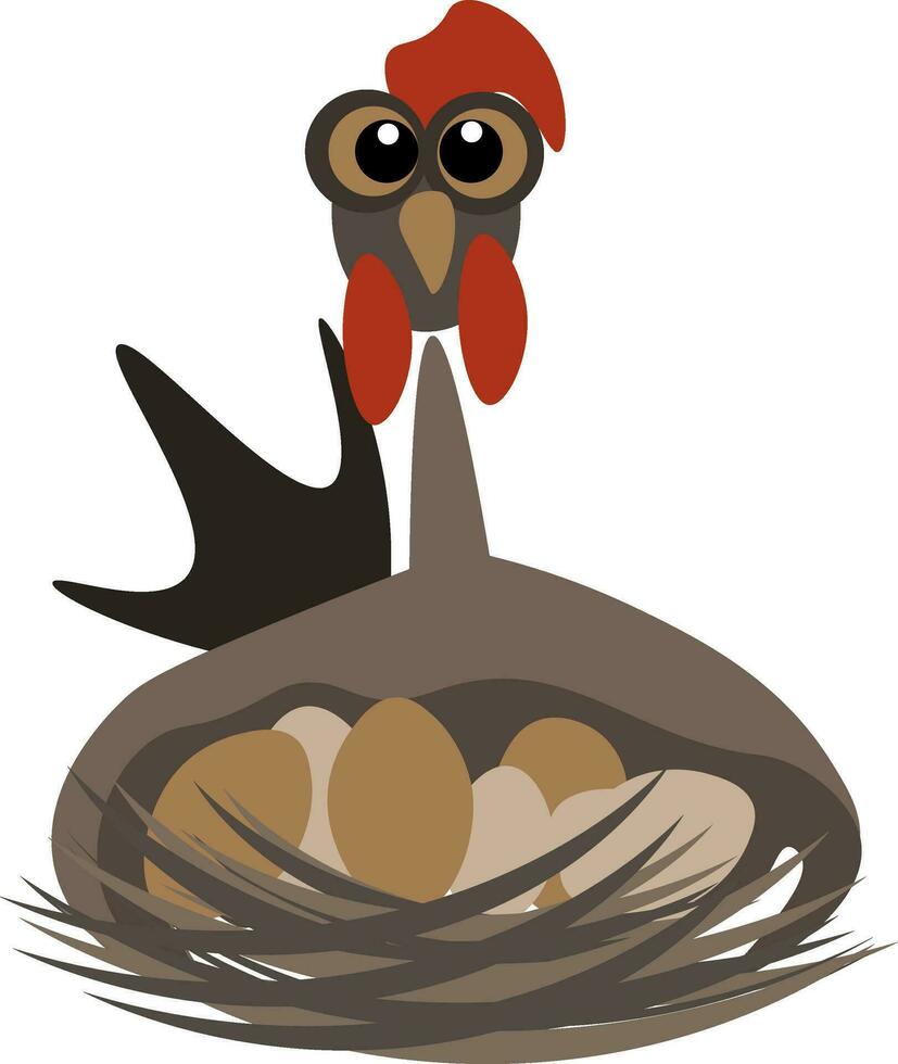 Cartoon funny hen on the nest vector or color illustration