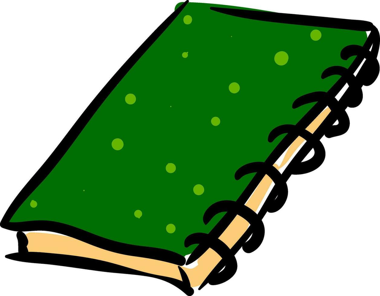 Clipart of a spring wire bound green-colored notebook lying upside down vector or color illustration