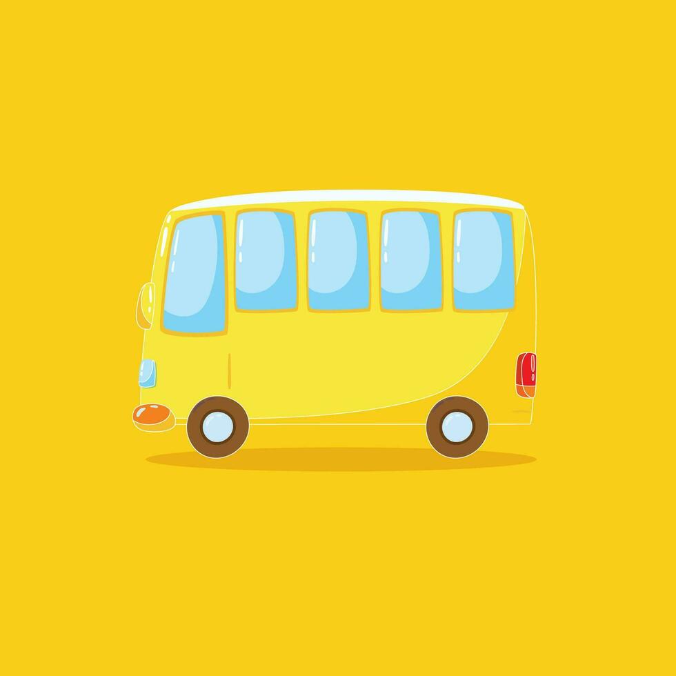 Clipart of a happy yellow-colored bus isolated on yellow background viewed from the side vector or color illustration