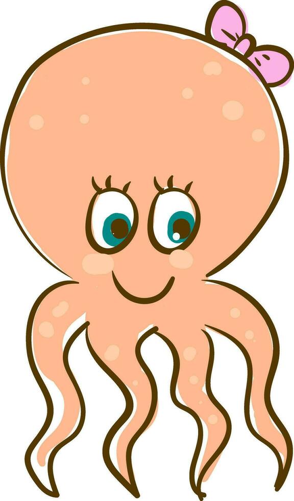 Cartoon funny happy orange girl octopus vector or color illustration