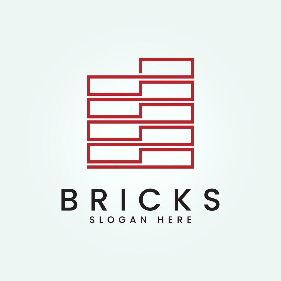 red brick, pile and stack balance bricks line art logo vector illustration design template product