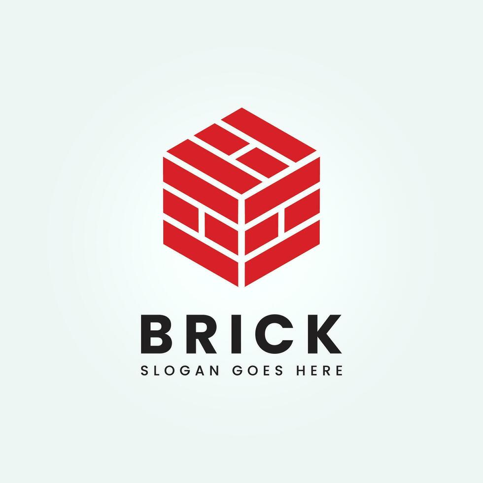 red brick, pile and stack balance bricks with polygon logo vector illustration design template product