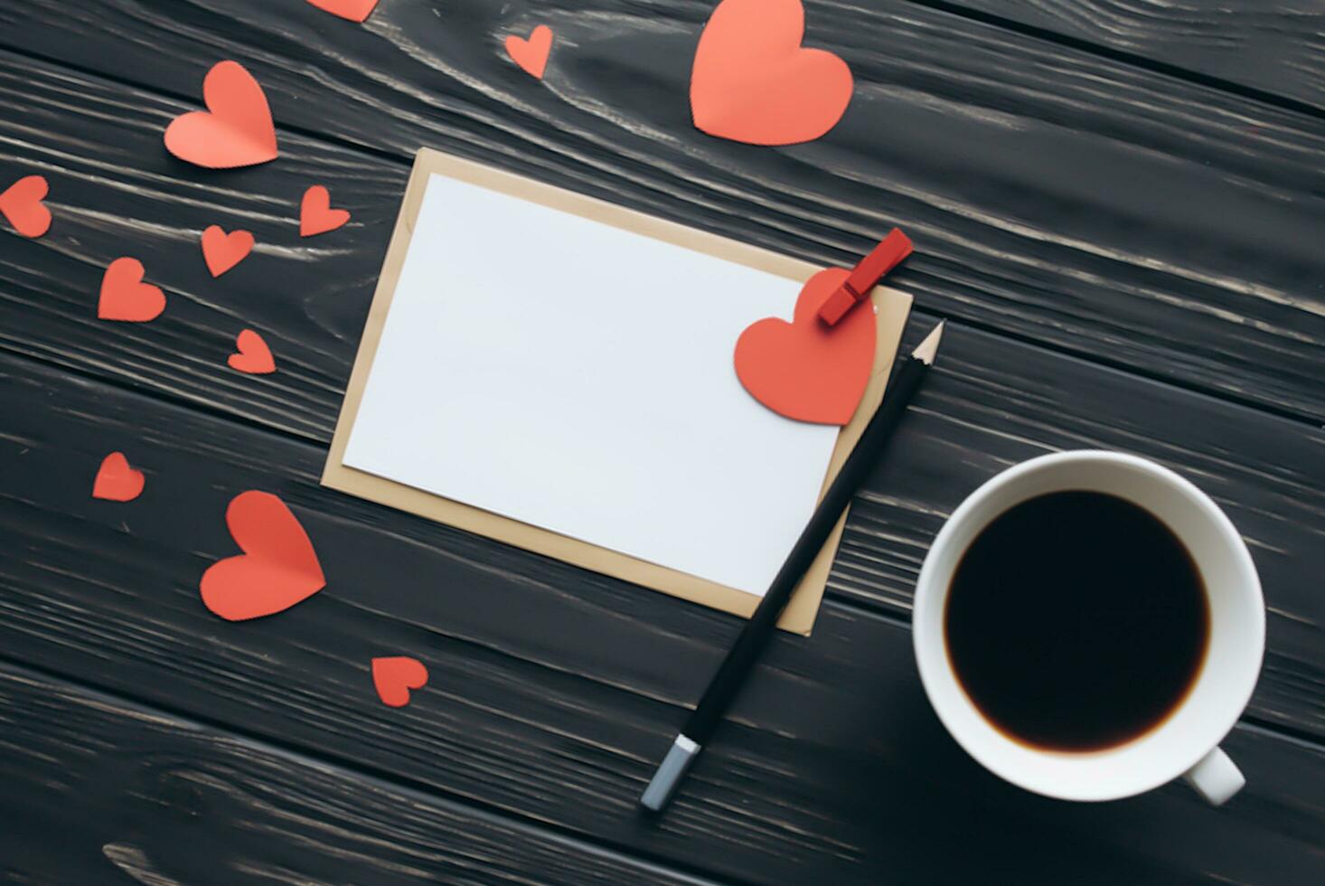 Valentines day concept. Hand make yarn red heart beside wooden block calendar set on Valentines date 14 February on table and bright room background. Happy valentine day. photo