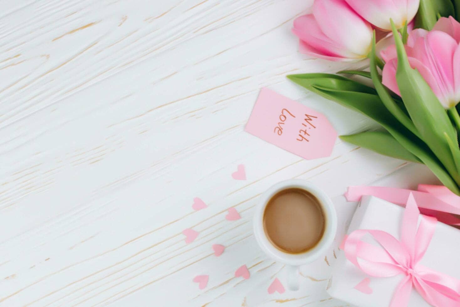 Valentines day concept. Hand make yarn red heart beside wooden block calendar set on Valentines date 14 February on table and bright room background. Happy valentine day. photo