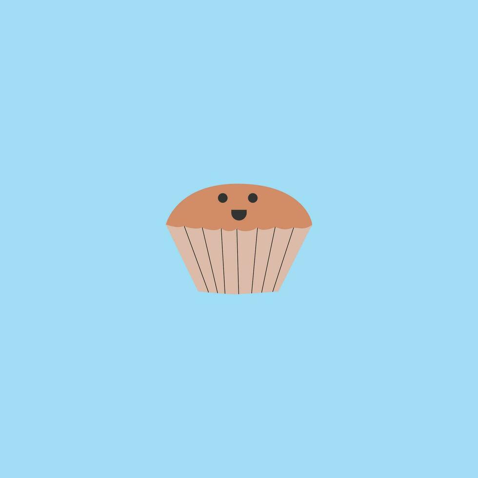 Portrait of a brown muffin or cupcake over blue background vector or color illustration