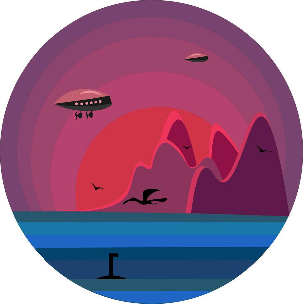 A futuristic landscape vector or color illustration