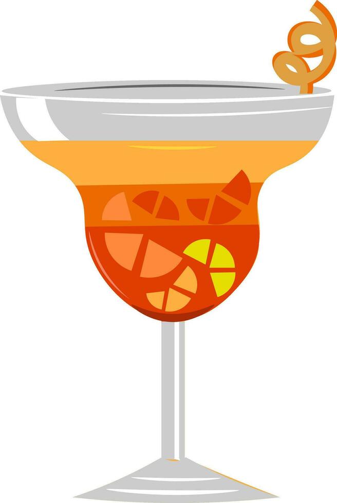Drawing of elegant party glassware filled with citrus cocktail and slices of lemon vector or color illustration